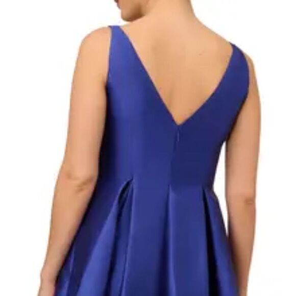 NWT ADRIANNA PAPELL SLEEVELESS MIKADO FIT AND FLARE MIDI DRESS WITH V-BACK - 8 - Picture 2 of 7